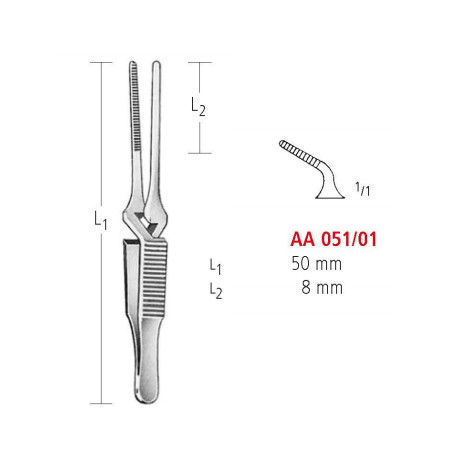 AA 051/01 затискач типу бульдог, вигнутий, 50мм/8мм bulldog clamps, straight