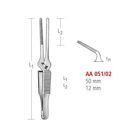 AA 051/02 зажим типа бульдог, изогнутый, 50мм/12мм Bulldog clamps, straight