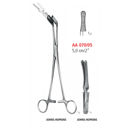 AA 070/05 затискач типу бульдог JOHNS-HOPKINS, прямий, 5 см