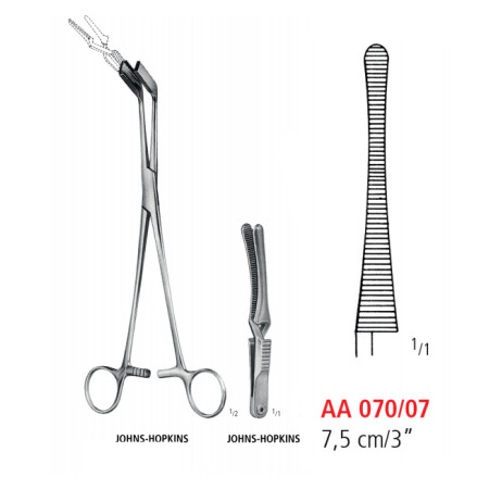 AA 070/07 затискач типу бульдог JOHNS-HOPKINS, прямий, 7.5 см