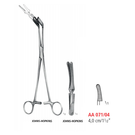AA 071/04 затискач типу бульдог JOHNS-HOPKINS, зігнутий, 4 см