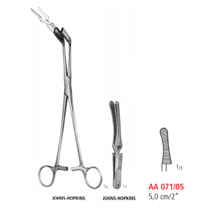 AA 071/05 затискач типу бульдог JOHNS-HOPKINS, зігнутий, 5 см