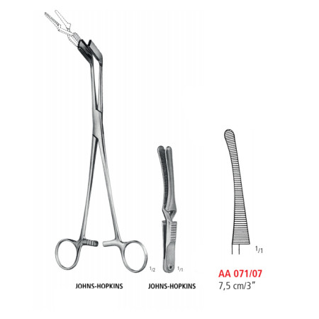 AA 071/07 затискач типу бульдог JOHNS-HOPKINS, зігнутий, 7.5 см