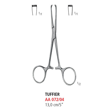 AA 072/04 зажим артериальный TUFFIER, прямой, зубцы 5х4, 13 см