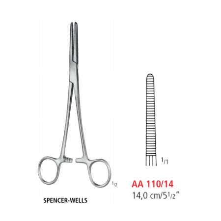 AA 110/14 затискач артеріальний SPENCER-WELLS, прямий, 14 см