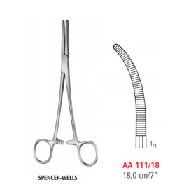 AA 111/18 зажим артериальный SPENCER-WELLS, изогнутый, 18 см