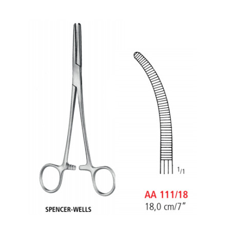AA 111/18 зажим артериальный SPENCER-WELLS, изогнутый, 18 см