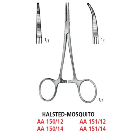 AA 151/14 затискач артеріальний HALSTED-MOSQUITO, зігнутий, 14 см