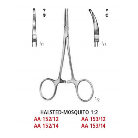 AA 152/14 зажим артериальный HALSTED-MOSQUITO, прямой, зубцы 1х2, 14 см