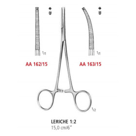 AA 163/15 зажим артериальный LERICHE, изогнутый, зубцы 1х2, 15 см