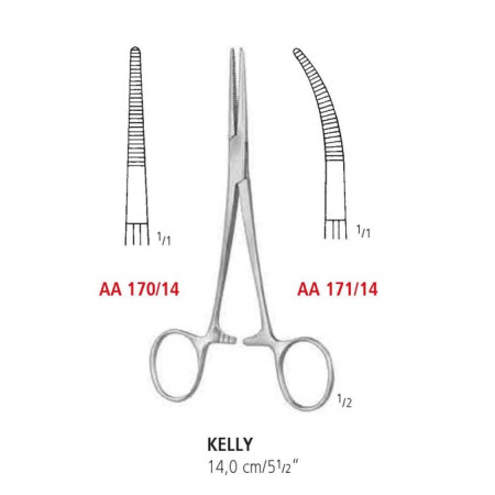 AA 170/14 затискач артеріальний KELLY, прямий, 14 см