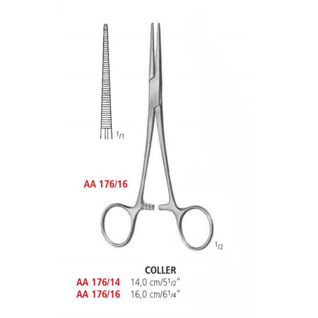 AA 176/16 затискач артеріальний COLLER, прямий, 16 см