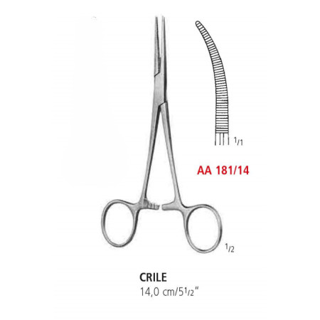 AA 181/14 затискач артеріальний CRILE, зігнутий, 14 см