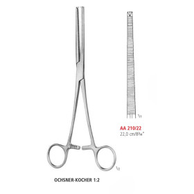 AA 210/22 зажим артериальный OCHSNER-KOCHER, прямой, зубцы 1х2, 22 см