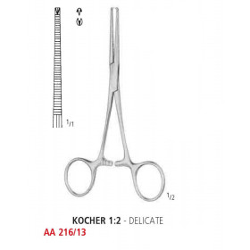 AA 216/13 затискач артеріальний KOCHER, делікатний, прямий, зубці 1х2, 13 см