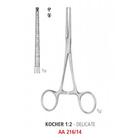 AA 216/14 затискач артеріальний KOCHER, делікатний, прямий, зубці 1х2, 14 см
