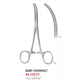 AA 225/13 затискач артеріальний BABY-OVERHOLT, дитячий, зігнутий, 13,5 см