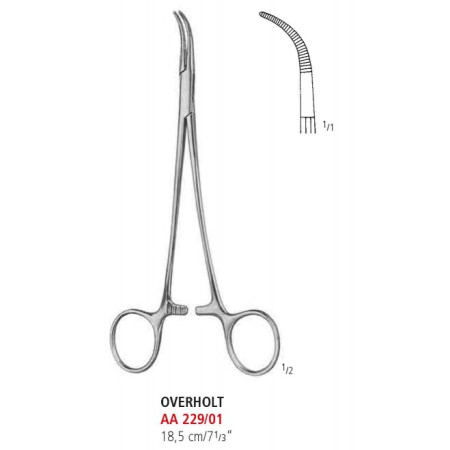 AA 229/01 зажим артериальный OVERHOLT, S-образный, 18,5 см