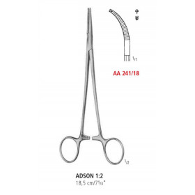 AA 241/18 зажим артериальный ADSON, изогнутый, зубцы 1х2, 18,5 см