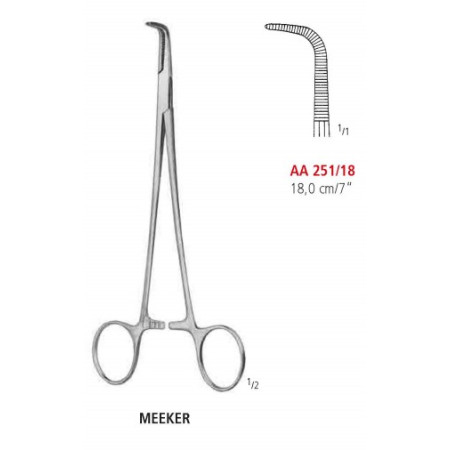 AA 251/18 зажим артериальный MEEKER, изогнутый, зубцы 1х2, 18 см