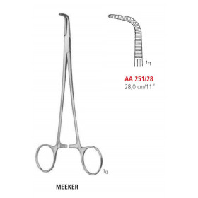 AA 251/28 затискач артеріальний MEEKER, зігнутий, зубці 1х2, 28 см