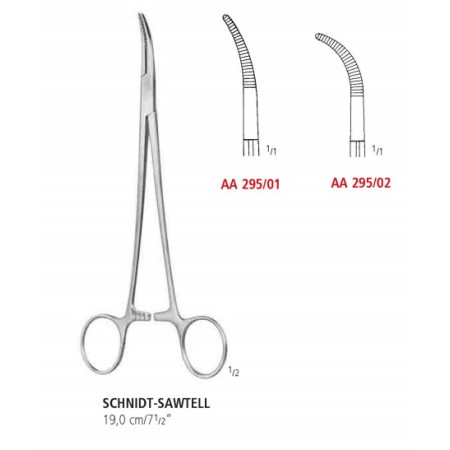 AA 297/02 затискач тонзинальний SCHNIDT-SAWTELL, сильно зігнутий, 19 см