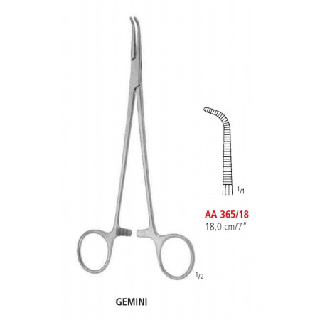AA 365/18 затискач дисекційний та лігатурний GEMINI, зігнутий, 18 см