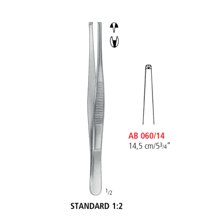 AB 060/14 щипці для тканин, STANDART, зубці 1х2, 14.5 см
