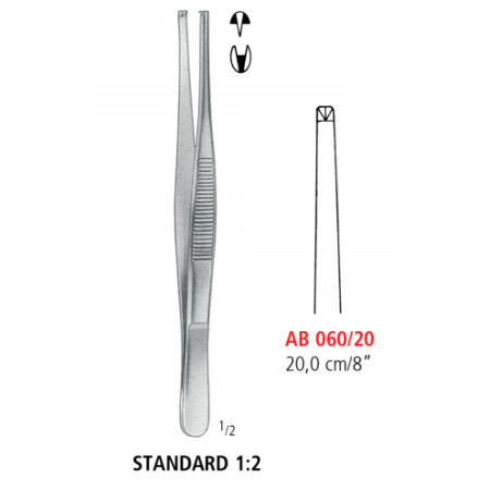AB 060/20 щипці для тканин, STANDART, зубці 1х2, 20.0 см
