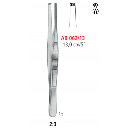 AB 062/13 щипці для тканин, STANDART, прямі, зубці 2х3, 13.0 см