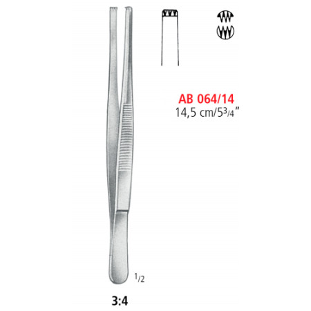 AB 064/14 щипці для тканин, STANDART, прямі, зубці 3х4, 14.5 см