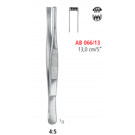 AB 066/13 щипці для тканин, STANDART, прямі, зубці 4х5, 13.0 см