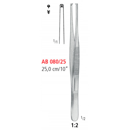 AB 080/25 щипці для тканин, STANDART, вузькі, зубці 1х2, 25.0 см