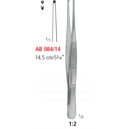AB 084/14 щипці для тканин, STANDART, вузькі, зубці 1х2, 14.5 см