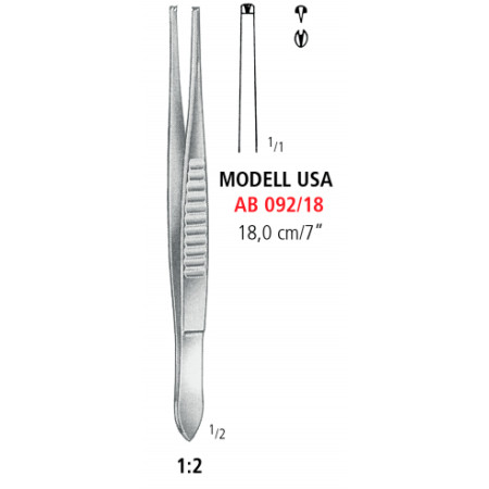 AB 092/18 щипці для тканин MODELL USA, зубці 1х2, 18.0 см