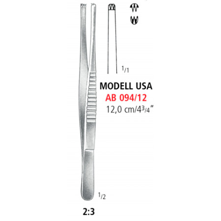 AB 094/12 щипці для тканин MODELL USA, зубці 2х3, 12.0 см