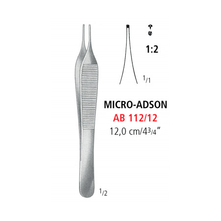 AB 112/12 щипці для тканин MICRO-ADSON, зубці 1х2, 12.0 см