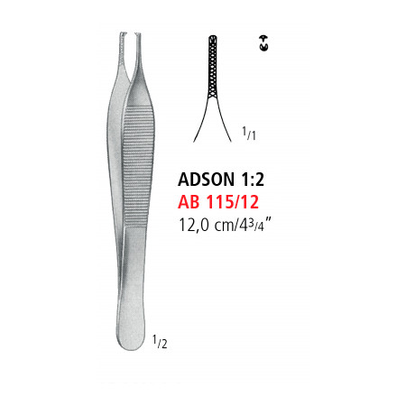 AB 115/12 щипці для тканин ADSON, нахрест, зубці 1х2, 12.0 см