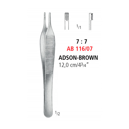 AB 116/07 щипці для тканин ADSON-BROWN, прямі, зубці 7х7, 12.0 см