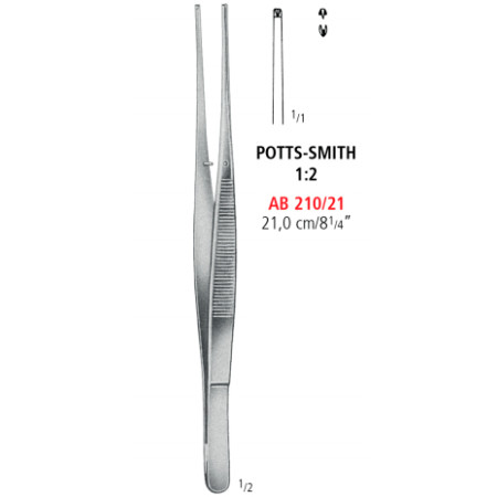 AB 210/21 щипці для тканин POTTS-SMITH, прямі, зубці 1x2, 21.0 см