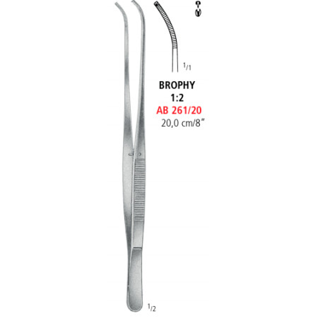 AB 261/20 щипці для тканин BROPHY, зігнуті, зубці 1x2, 20.0 см