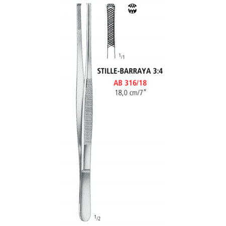 AB 316/18 щипці для тканин STILLE-BARRAYA, зубці 3x4, 18.0 см