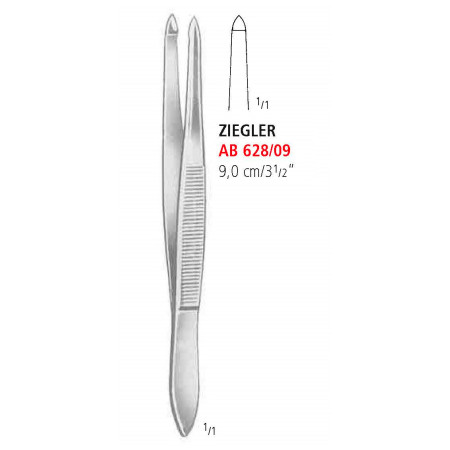 AB 628/09 пинцет эпиляционный ZIEGLER, 9.0 см