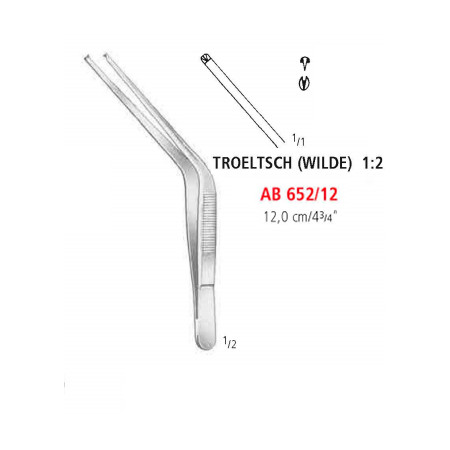 AB 652/12 пінцет вушний та назальний TROELTSCH(WILDE), зубці 1х2, 12.0 см