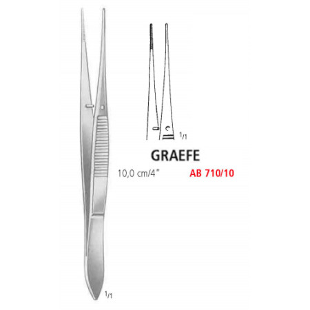 AB 710/10 пінцет для райдужної оболонки GRAEFE, прямий, зубчастий, 10.0 см