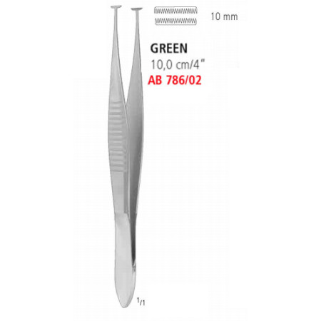 AB 786/02 пинцет фиксирующий GREEN, т-образный, 10.0 см