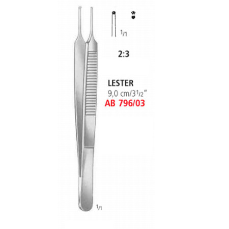 AB 796/03 пинцет фиксирующий LESTER, прямой, зубцы 2х3, 9.0 см