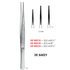 AB 860/20 пинцет атравматичный DE BAKEY, прямой, 1.5 мм, 20.0 см