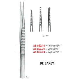 AB 862/16 пінцет атравматичний DE BAKEY, прямий, 2.0 мм, 16.0 см