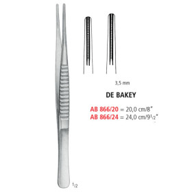 AB 866/24 пинцет атравматичный DE BAKEY, прямой, 3.5 мм, 24.0 см
